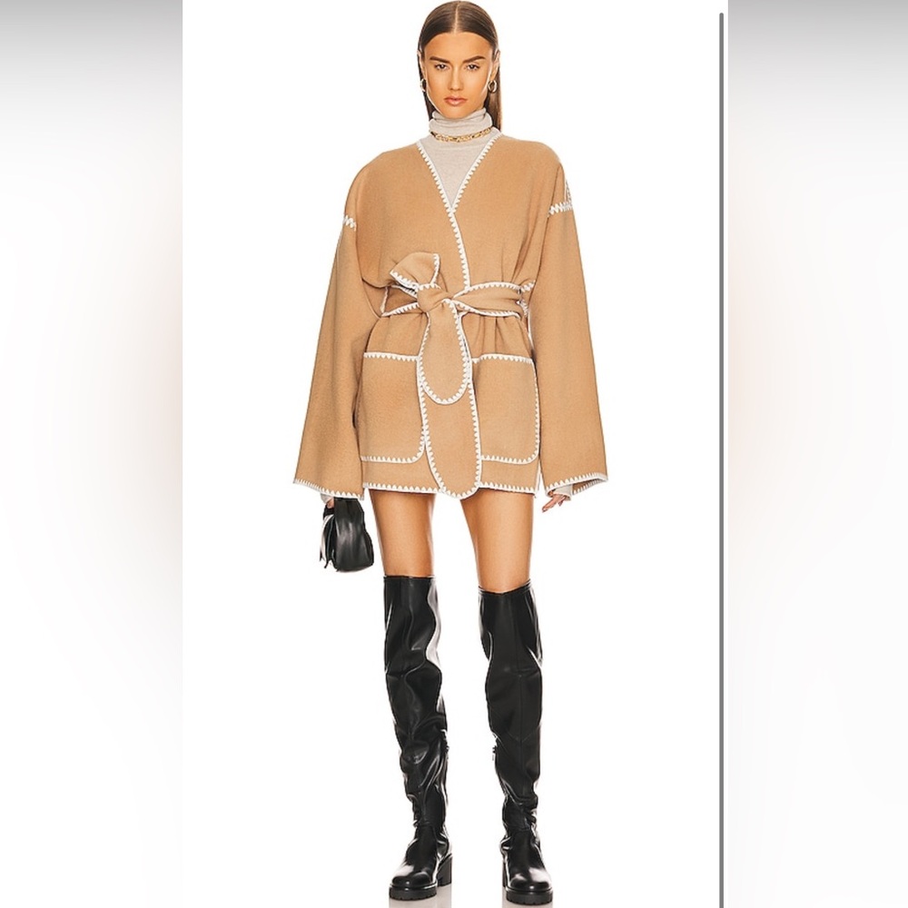 HELSA wool blend embroidered blanket coat in tan. Size M/L. Never worn.